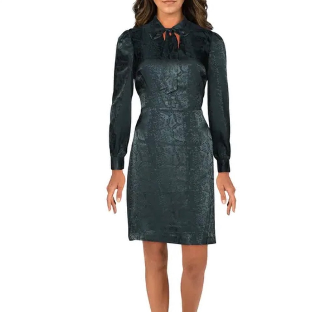 Betsey Johnson Forest Green Satin Long Sleeve Dress Size 10Petite
